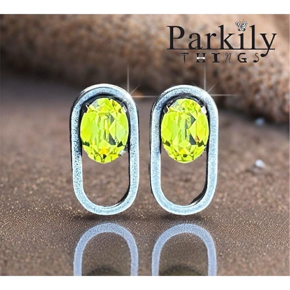 Handcrafted post antique silver earrings with citrus crystal